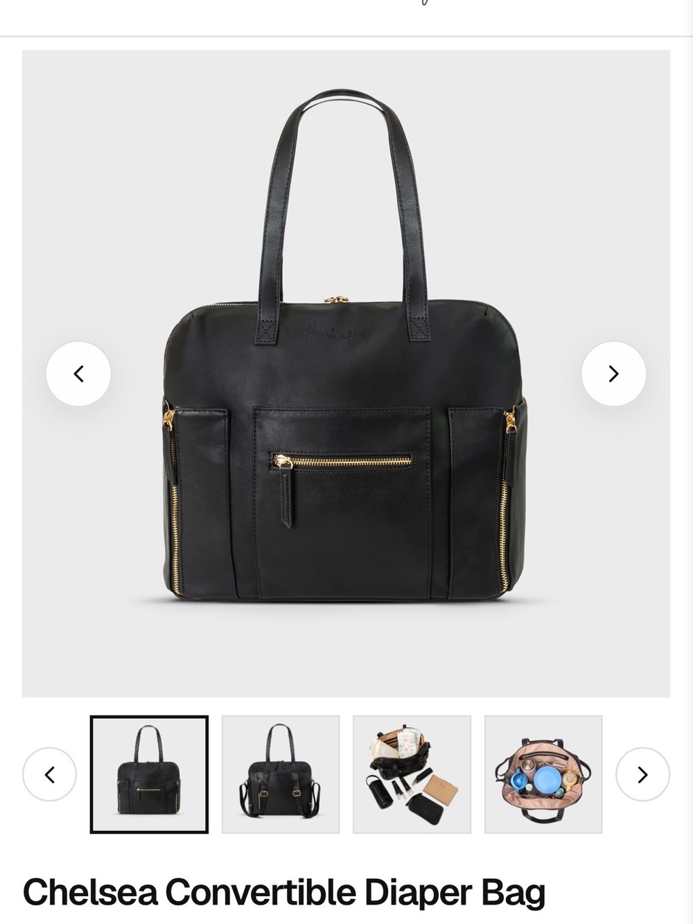 Hannah and Henry Chelsea Convertible Diaper Bag - Black